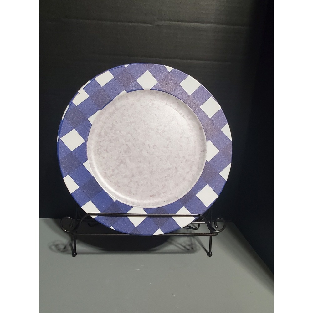 😎4‎ Blue Gingham Charger Plates Decorative Use Only Farmhouse Kitchen